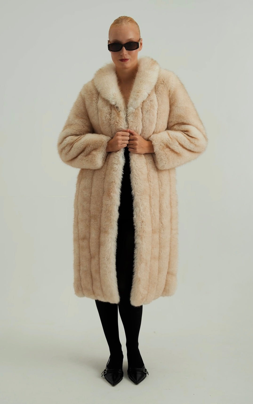Treat Ürself Muse fur flare coat beige MILES-CREAM FAUX FUR COAT | AZALEA WANG